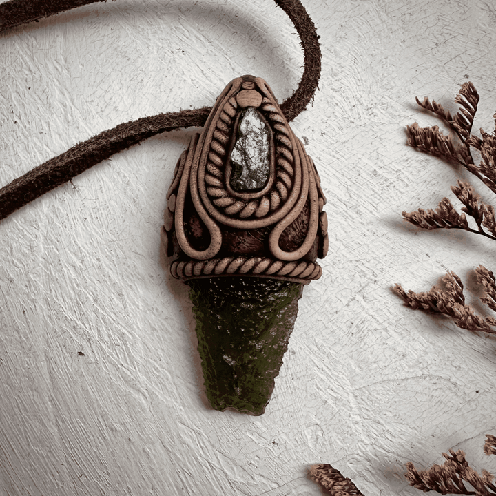 Moldavite and Raw Emerald Necklace - FairyGardenGlow