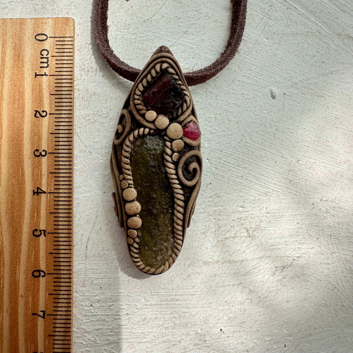 Moldavite Red Garnet and Spinel Necklace - FairyGardenGlow