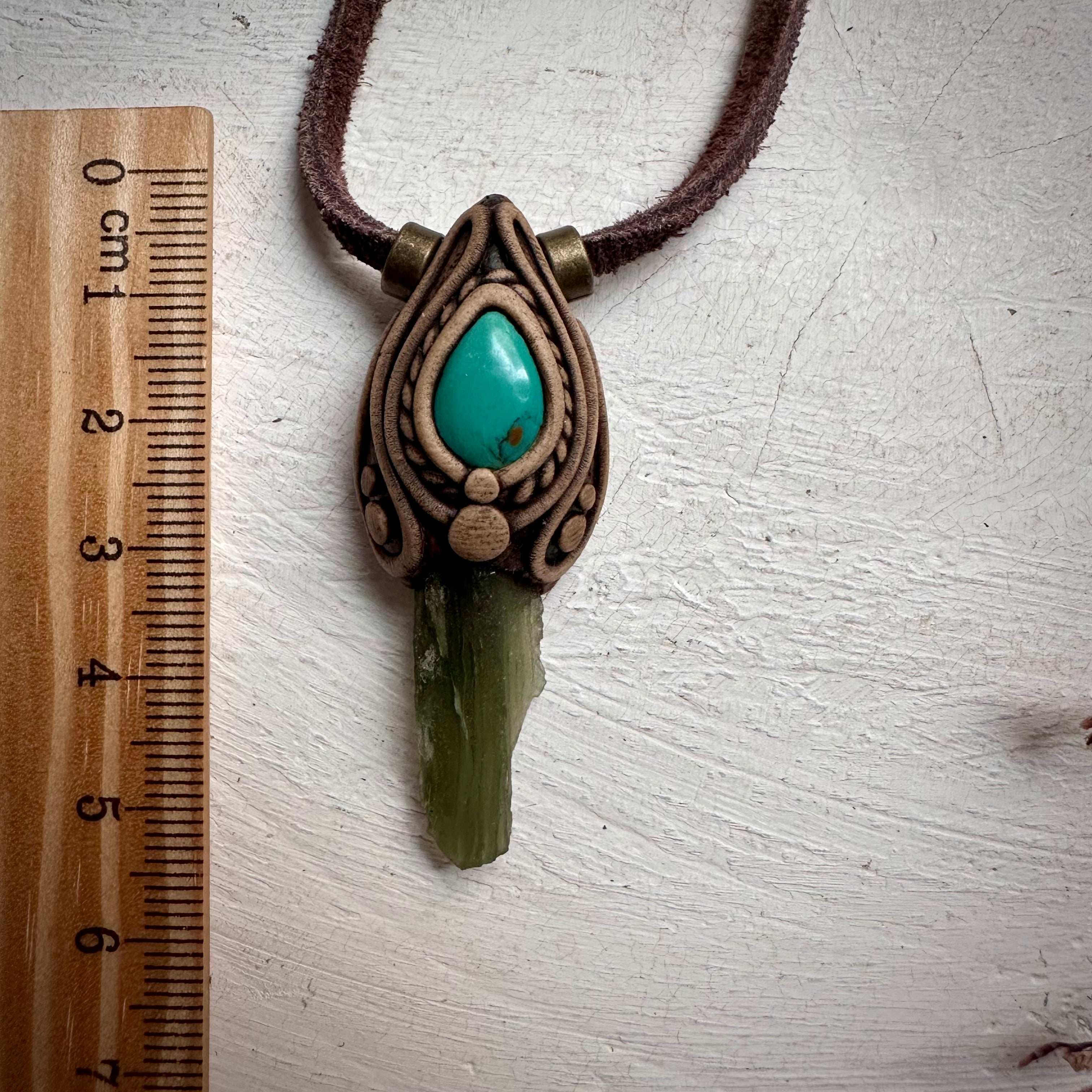 Moldavite and Tibetan Turquoise Pendant Necklace - FairyGardenGlow