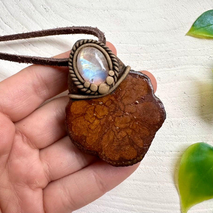 Spiritual necklace with Ayahuasca Vine and Moonstone gemstone