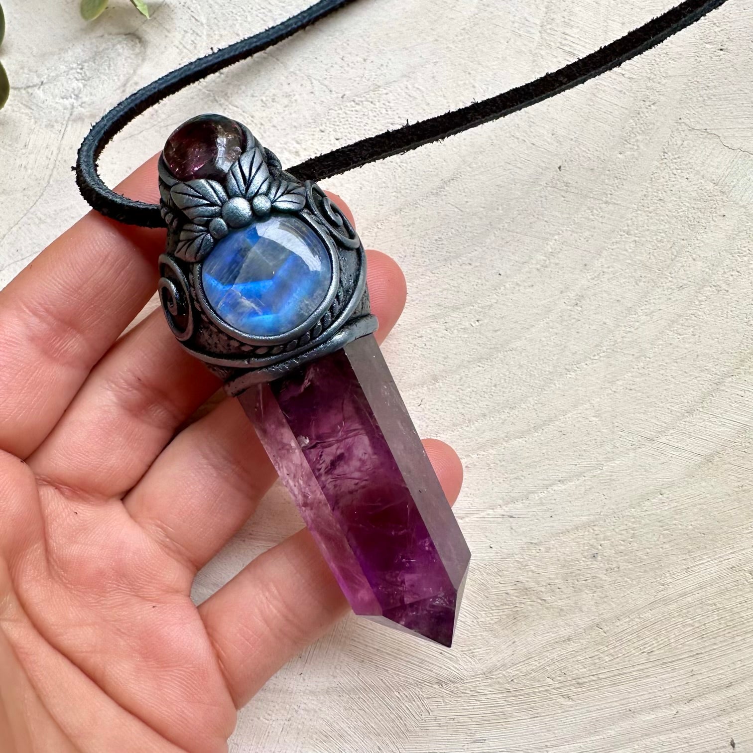 One of a kind amethyst and moonstone gemstone necklace