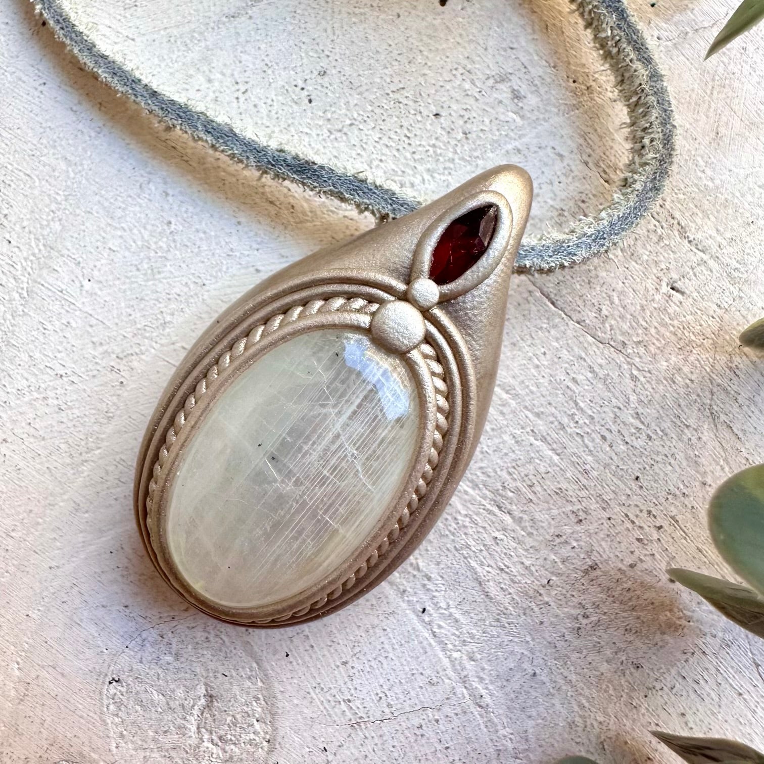 Healing crystal jewelry featuring Moonstone and Garnet