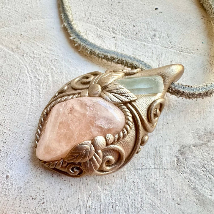 Handmade gemstone necklace morganite and aquamarine spiritual jewelry