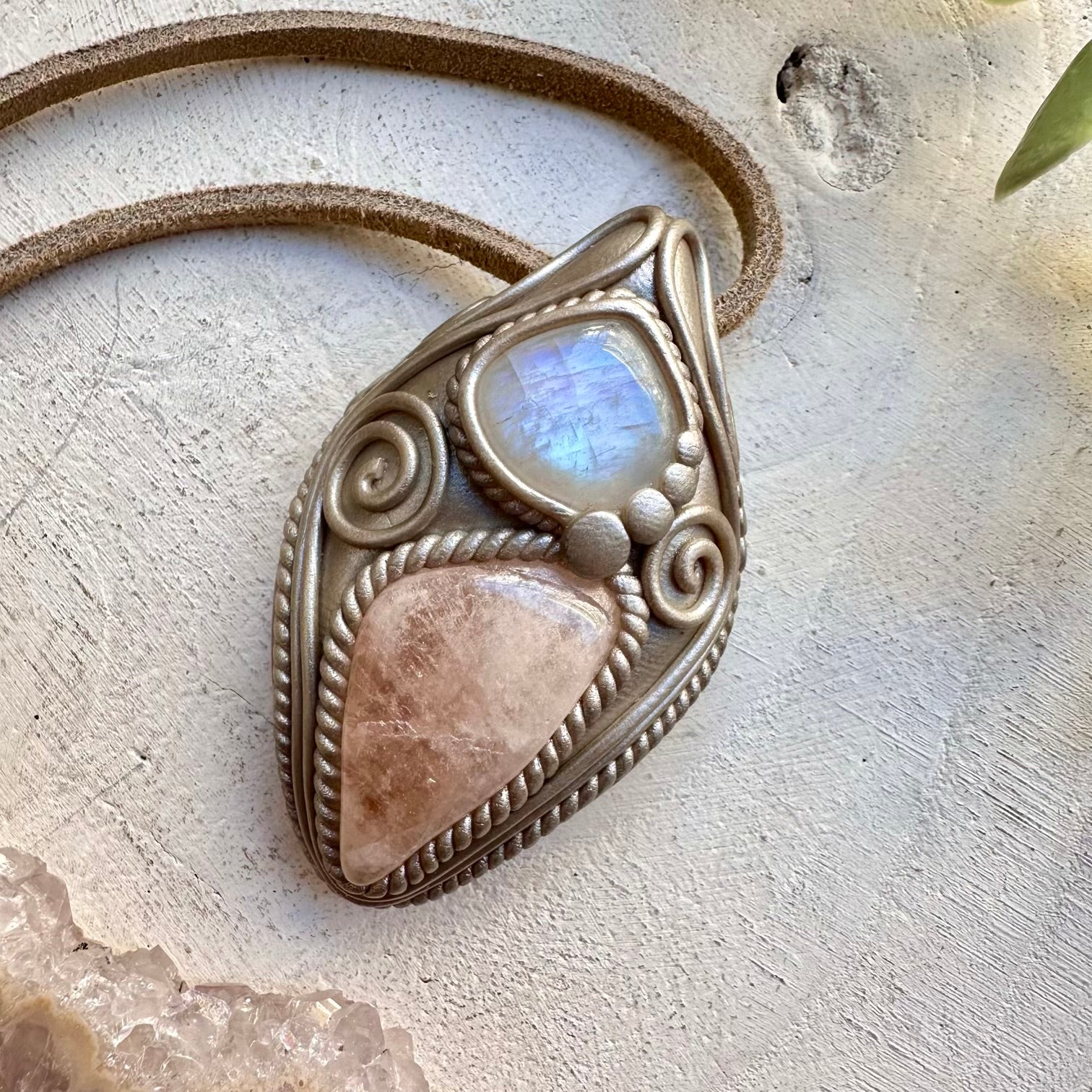 Handmade necklace with morganite and moonstone