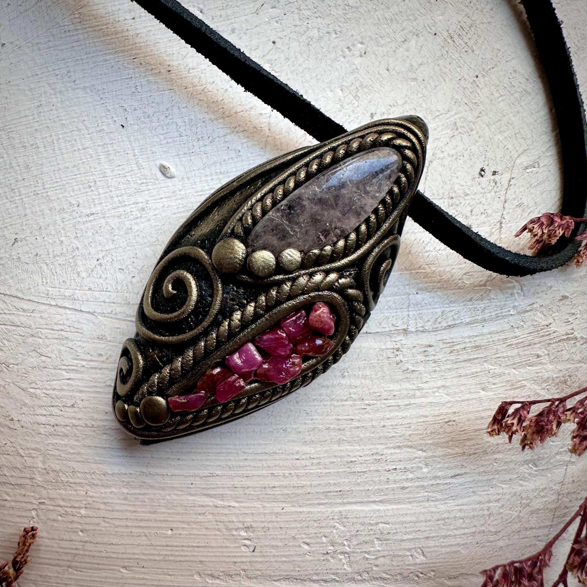 Morganite and Ruby Necklace - FairyGardenGlow