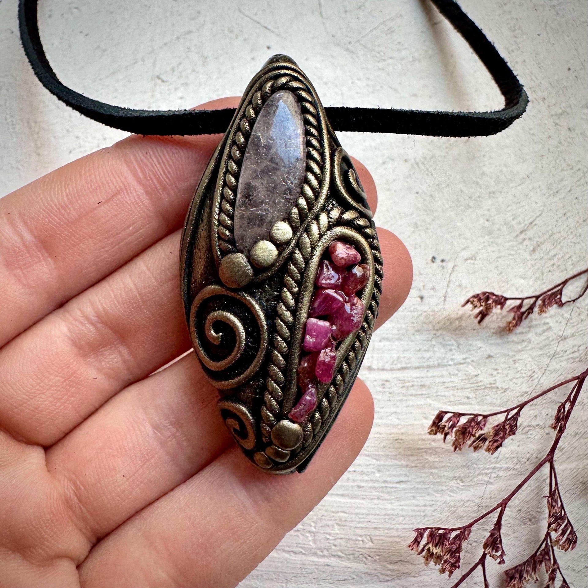 Morganite and Ruby Necklace - FairyGardenGlow