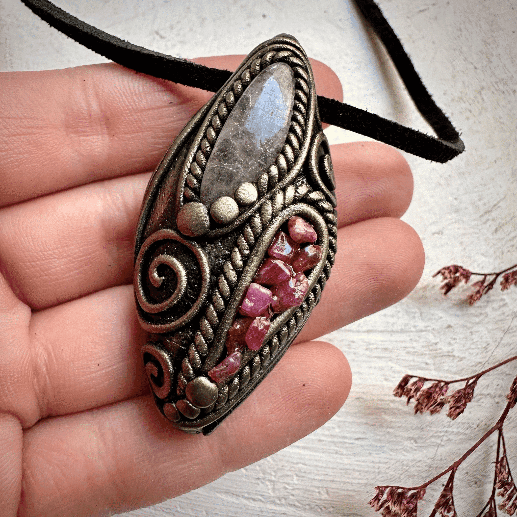 Morganite and Ruby Necklace - FairyGardenGlow
