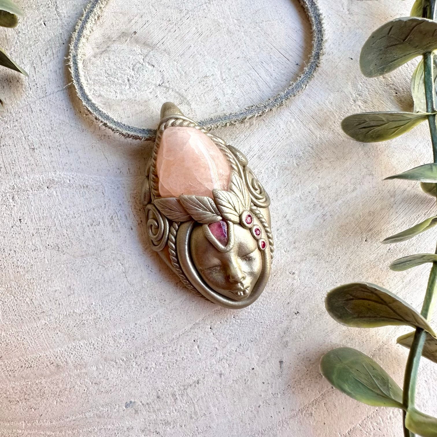 Handmade Morganite Goddess necklace featuring Ruby and Pink Tourmaline, a one of a kind spiritual gemstone jewelry piece combining delicate pink tones with vibrant red accents. An enchanting metaphysical talisman for love, compassion, self-love, emotional healing, passion and inner strength.