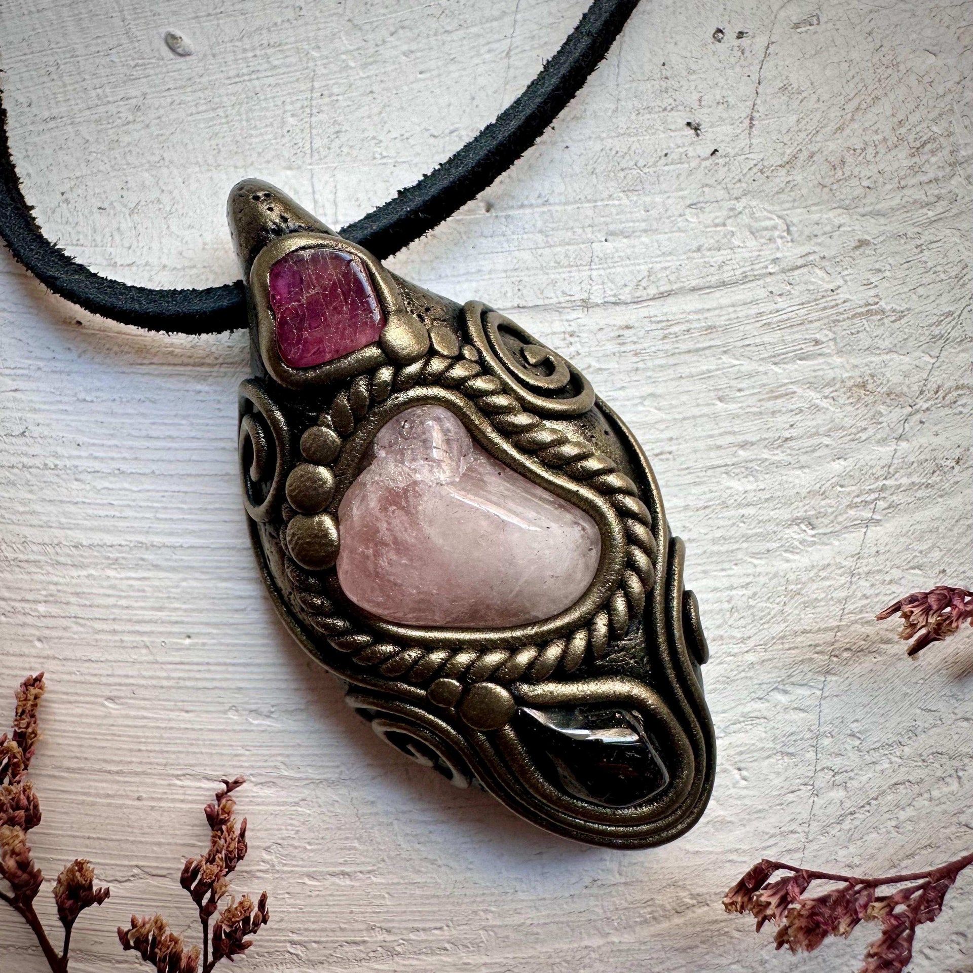 Morganite Pink Tourmaline and Red Garnet Necklace - FairyGardenGlow
