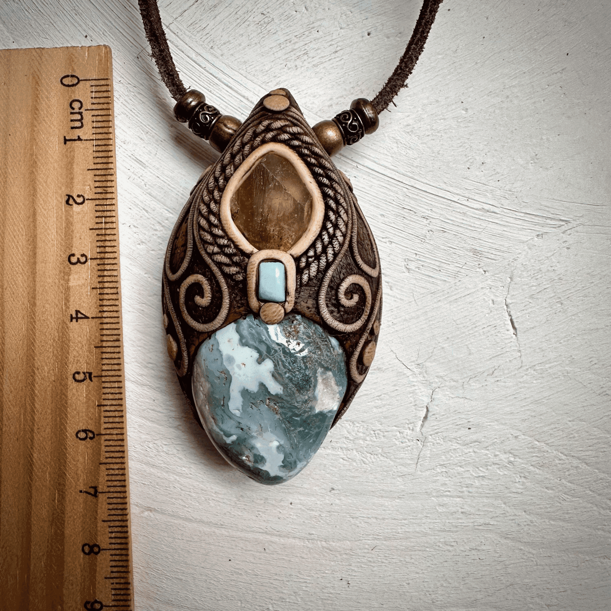 Moss Agate Brazilianite and Tibetan Turquoise Necklace - FairyGardenGlow