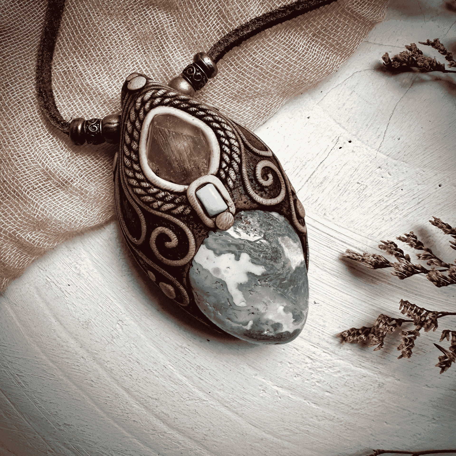 Moss Agate Brazilianite and Tibetan Turquoise Necklace - FairyGardenGlow