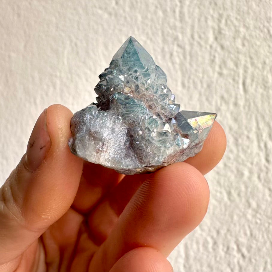 Natural Spirit Quartz cluster in Aqua Aura blue tones