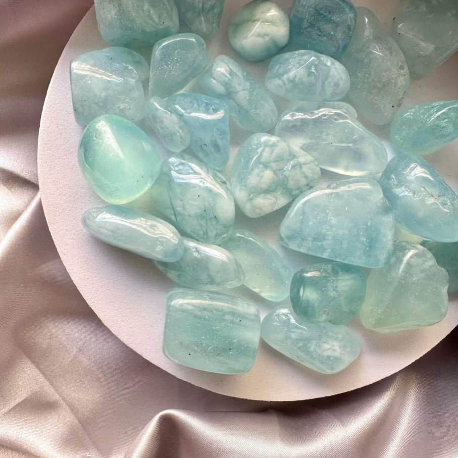 Aquamarine Polished Stone – Extra Quality Natural Blue Crystal for Calm, Clarity & Energy Healing (1 or 5 Pieces Set) - FairyGardenGlow