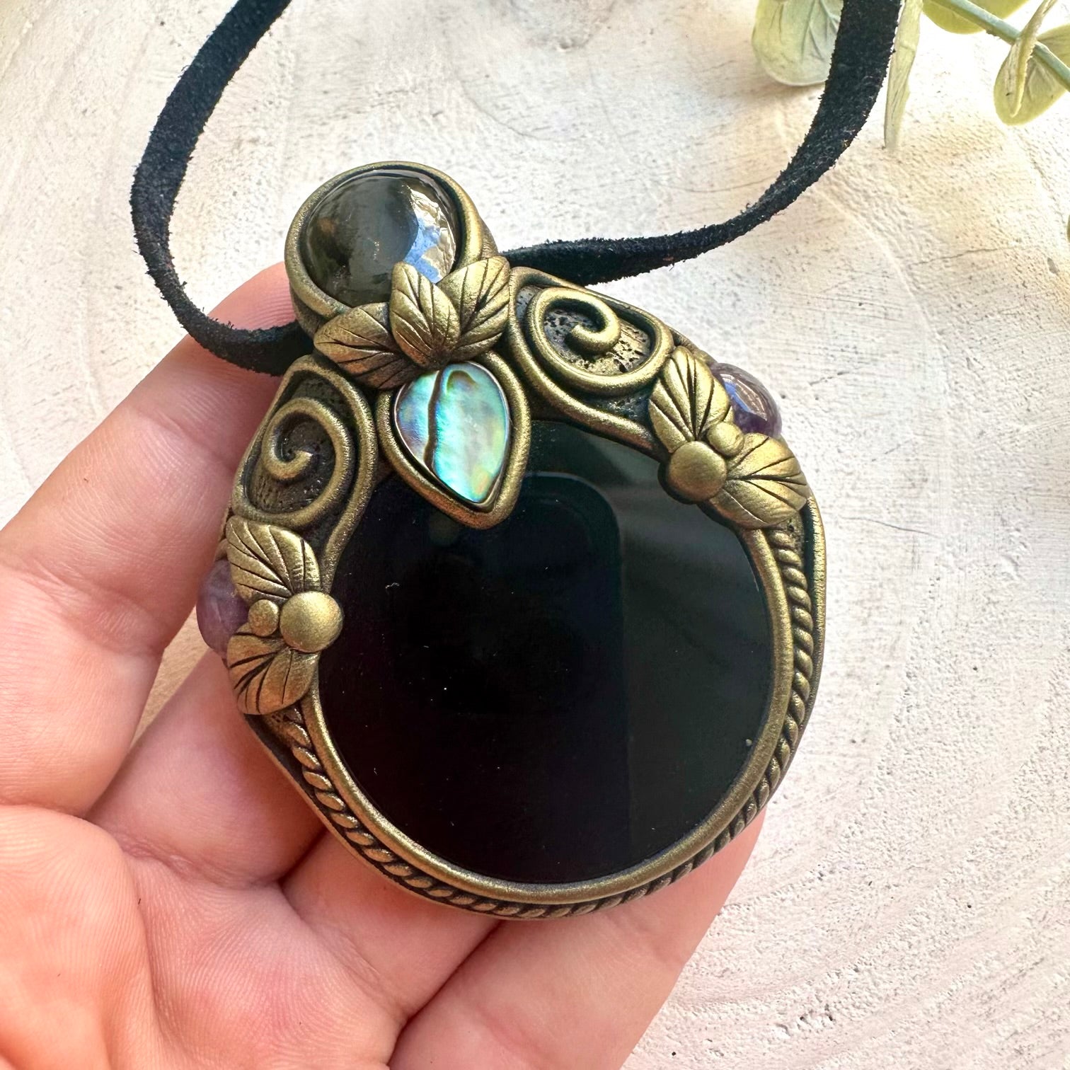 Handmade crystal talisman designed with natural Black Obsidian and colorful gemstone elements.