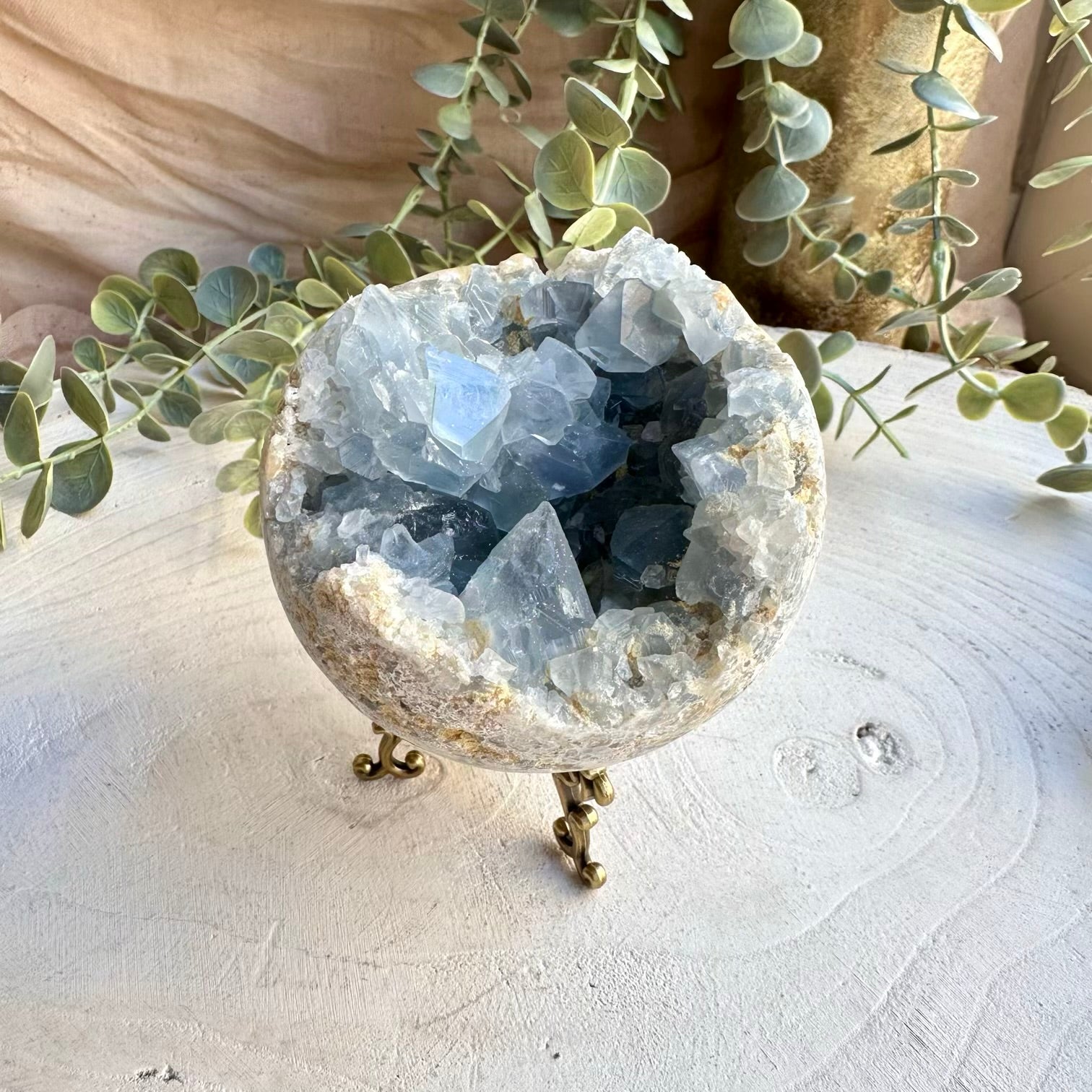 Natural celestite crystal sphere 8 cm