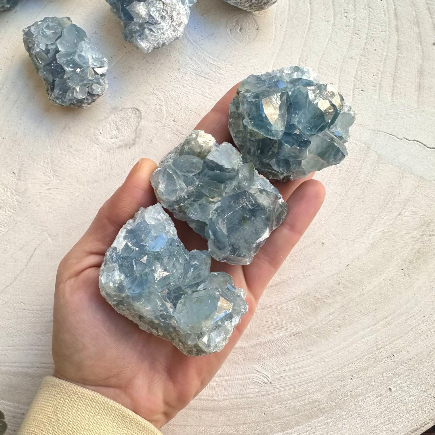 Celestite cluster with sparkling blue crystals