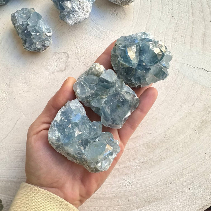 Celestite cluster with sparkling blue crystals