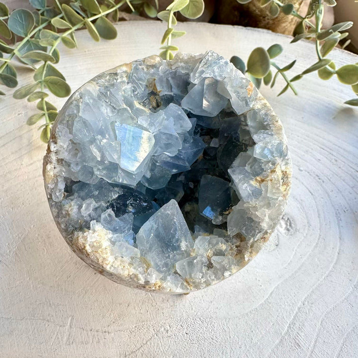 Natural celestite crystal sphere mineral specimen