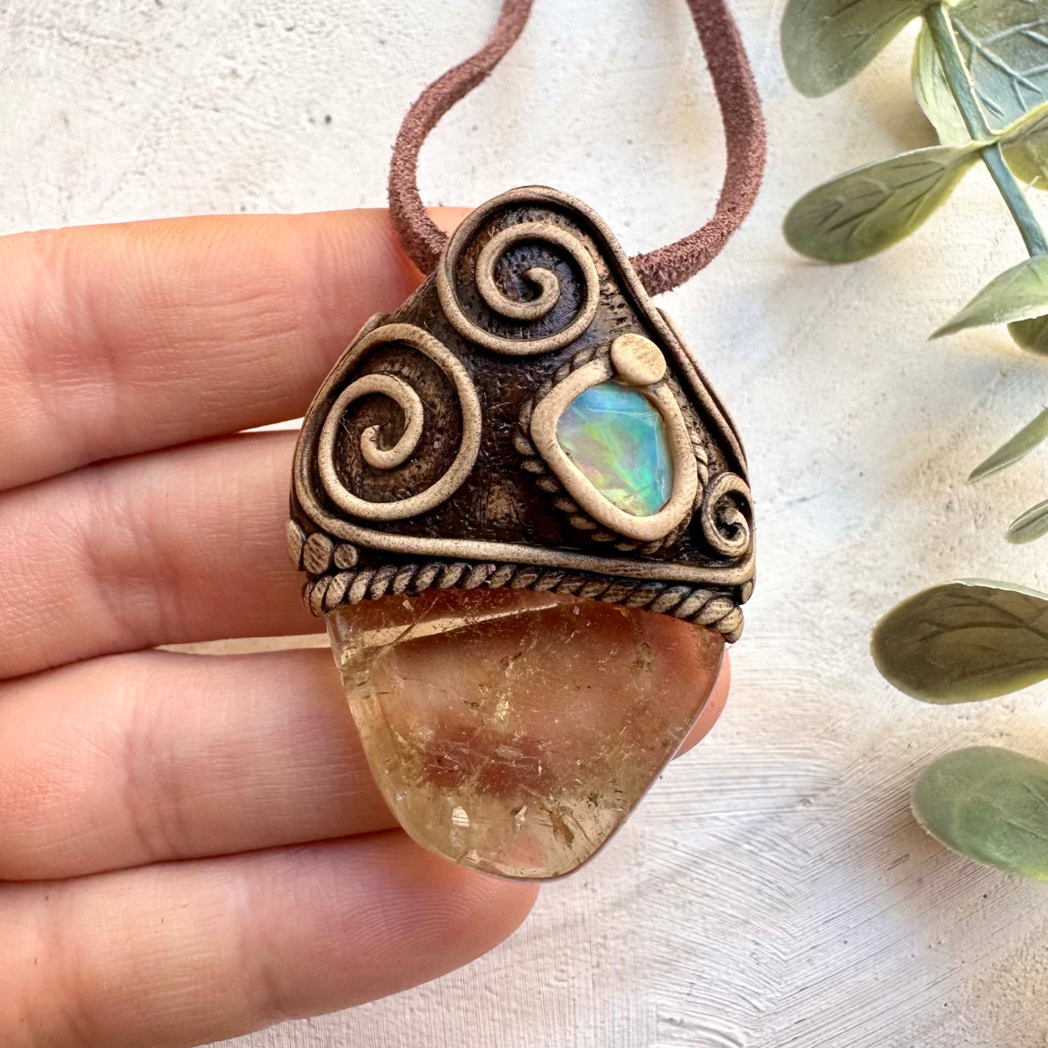 Natural citrine and raw Ethiopian opal necklace