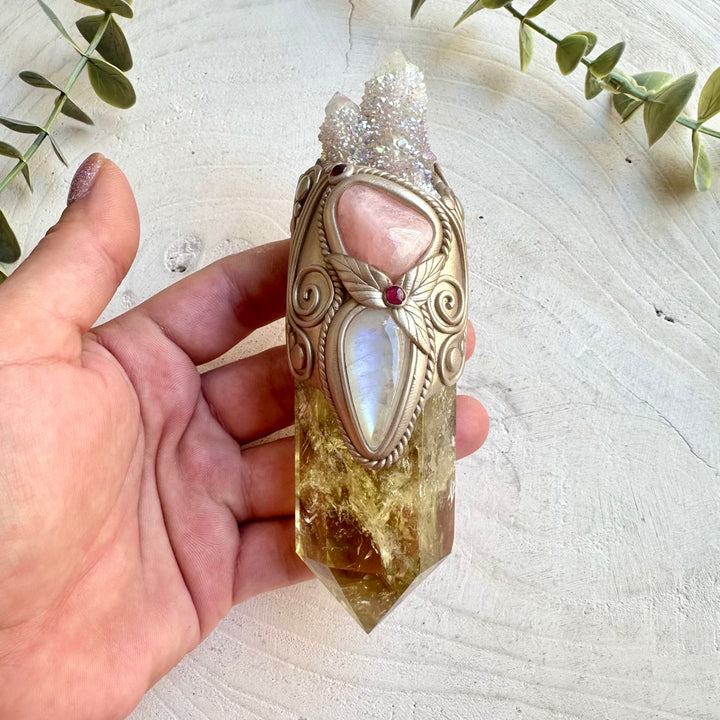 Healing crystal wand with citrine spirit quartz