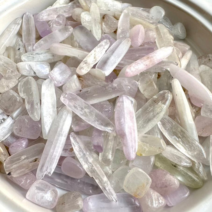 Kunzite Chips – Natural Translucent Polished Stones for Love, Calm & Jewelry Making (Small Crystal Lot) - FairyGardenGlow