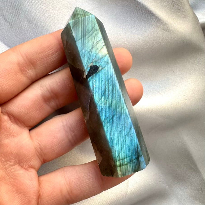 Labradorite Tower – Medium Polished Crystal Point for Protection, Intuition & Transformation - FairyGardenGlow