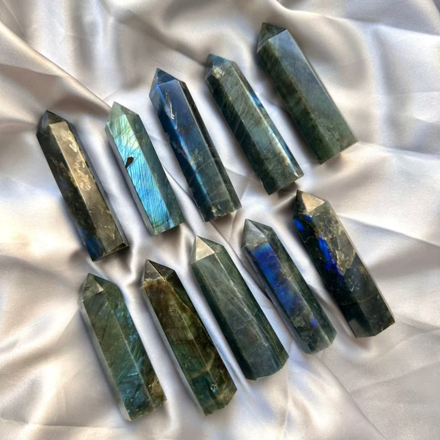 Labradorite Tower – Medium Polished Crystal Point for Protection, Intuition & Transformation - FairyGardenGlow