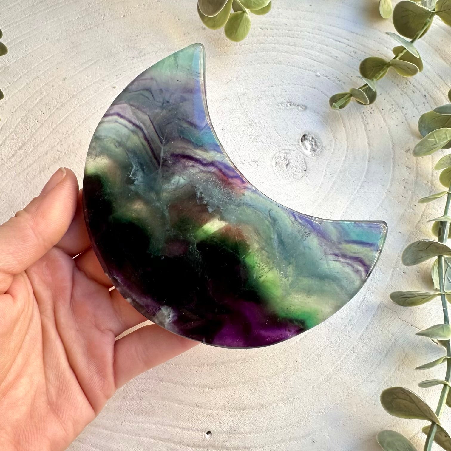 Natural fluorite moon carving for crystal collection
