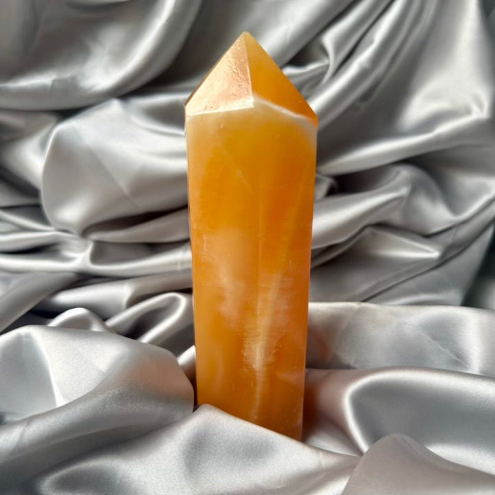 XL Orange Calcite Crystal Tower – Unique Polished Crystal Point for Energy, Creativity & Positivity - FairyGardenGlow