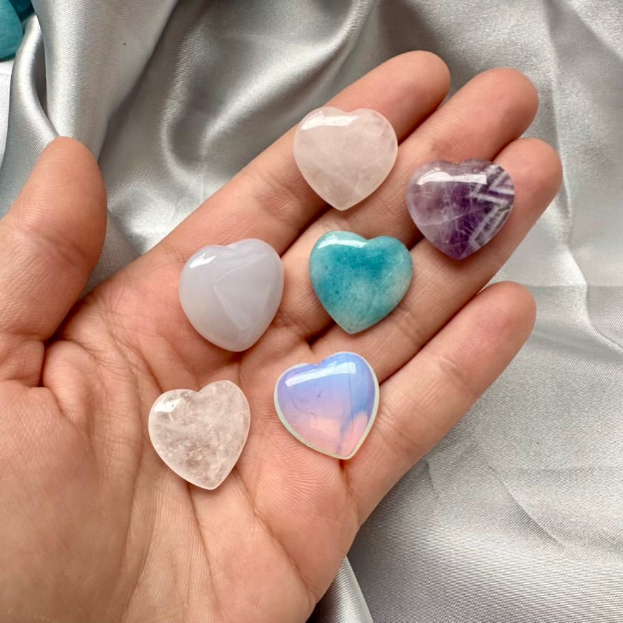 Crystal Heart Mix – Six Pieces Set of Natural Gemstone Hearts for Love, Peace, Healing & Energy Balance - FairyGardenGlow