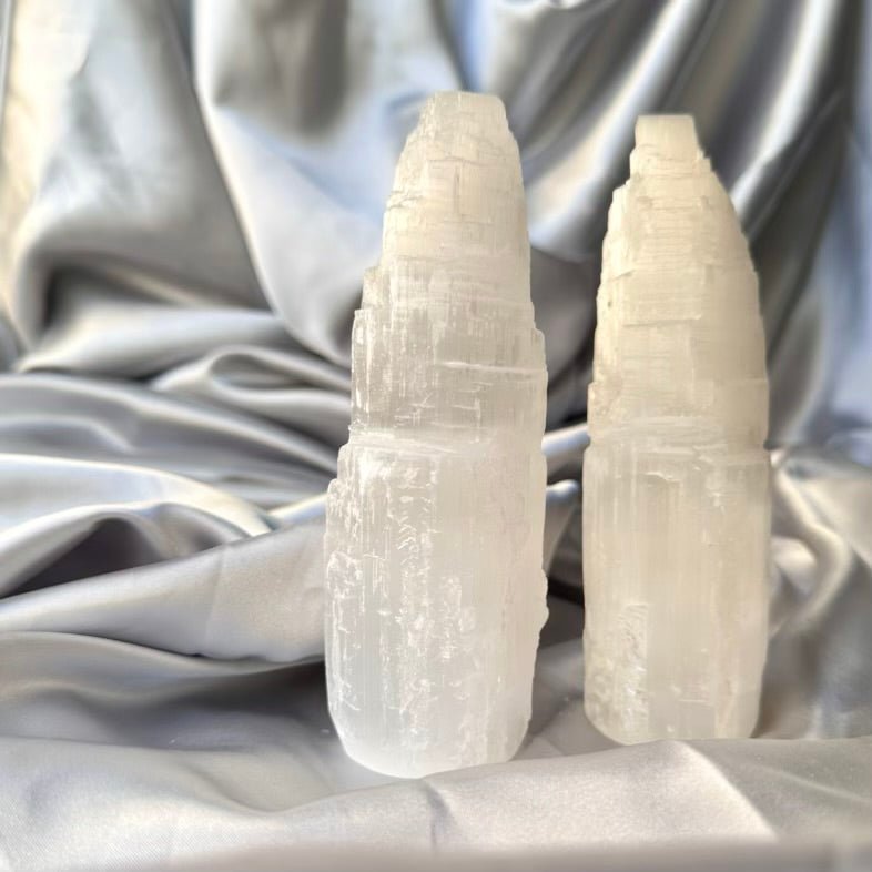 Selenite Tower - 15 cm Natural Crystal, Cleansing & Energy Purification - FairyGardenGlow