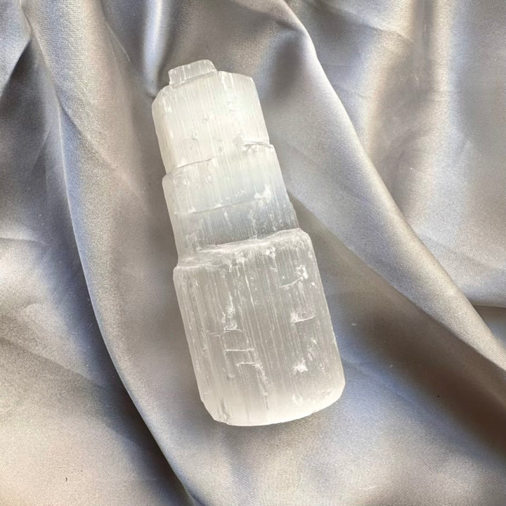 Selenite Tower - 10 cm Natural Crystal, Cleansing & Energy Purification - FairyGardenGlow