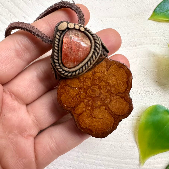 Unique Ayahuasca necklace with natural Sunstone gemstone