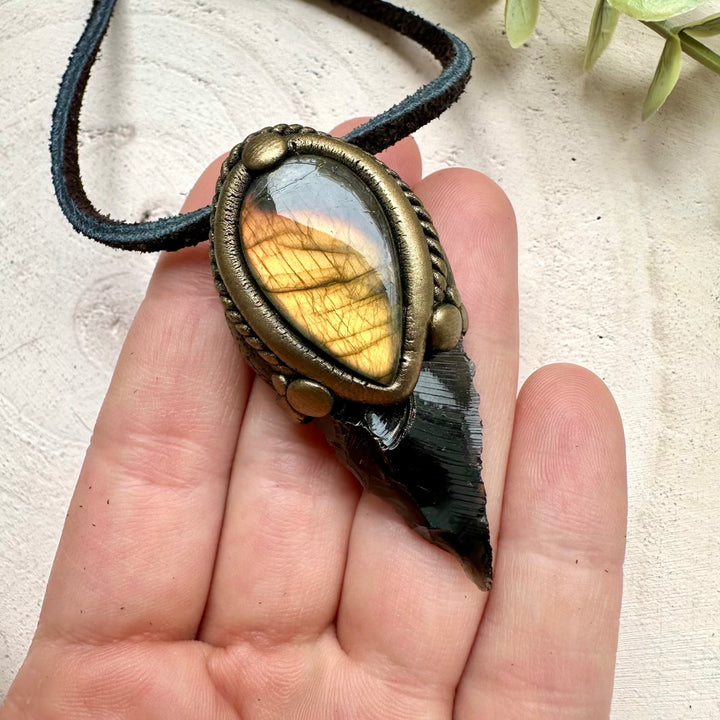 Handmade talisman necklace with black obsidian