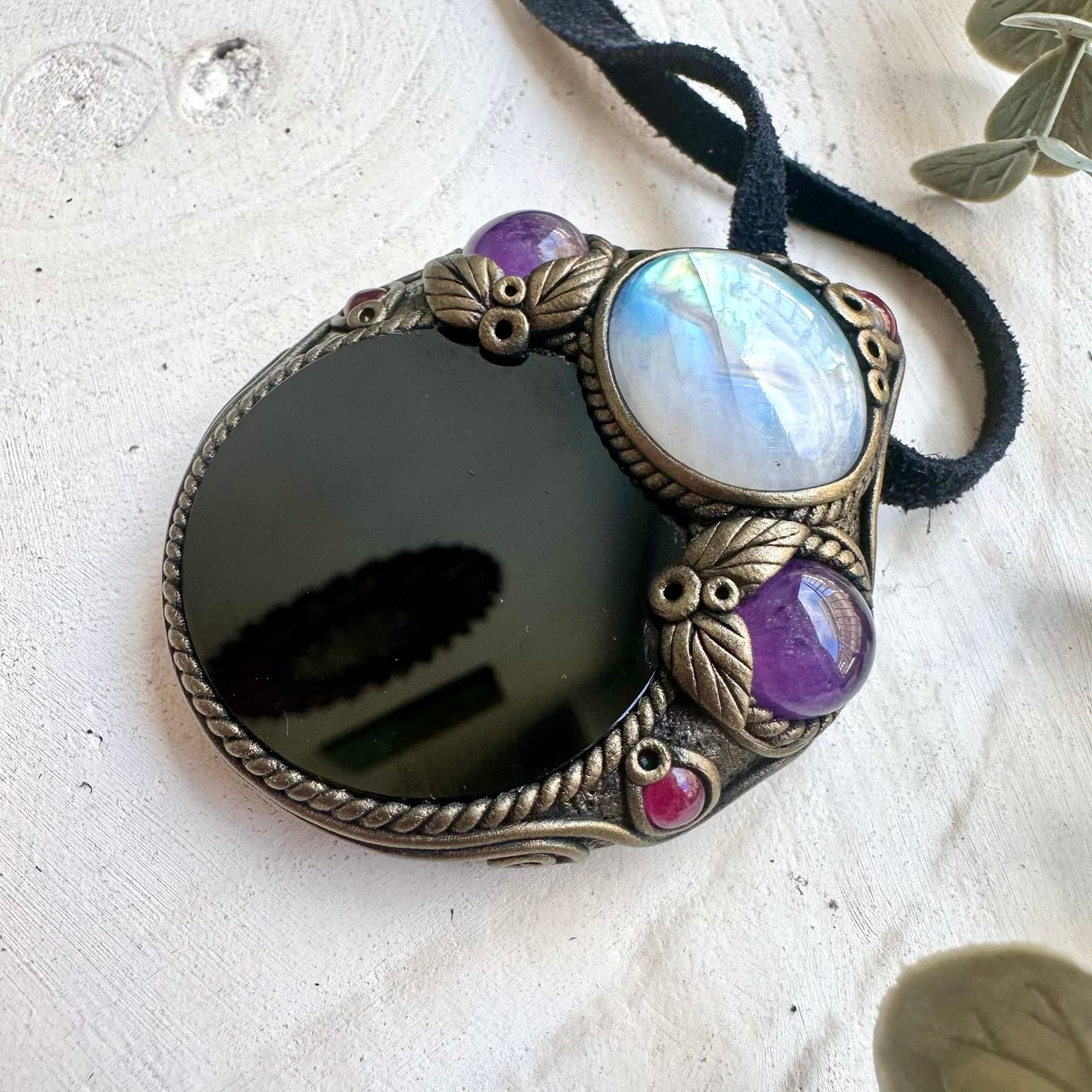 Scrying crystal pendant necklace handmade with natural gemstones