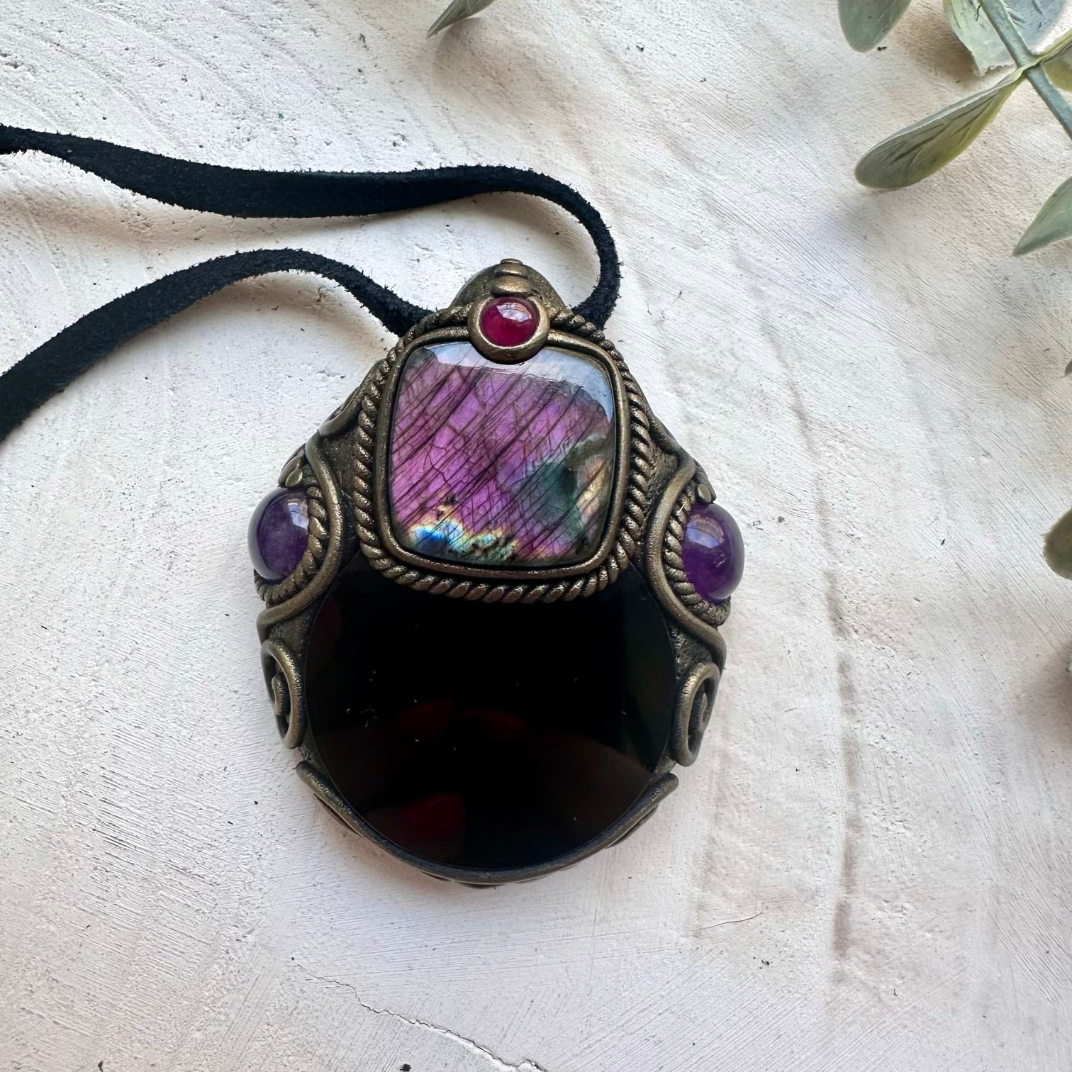 Scrying crystal pendant necklace handmade with natural gemstones