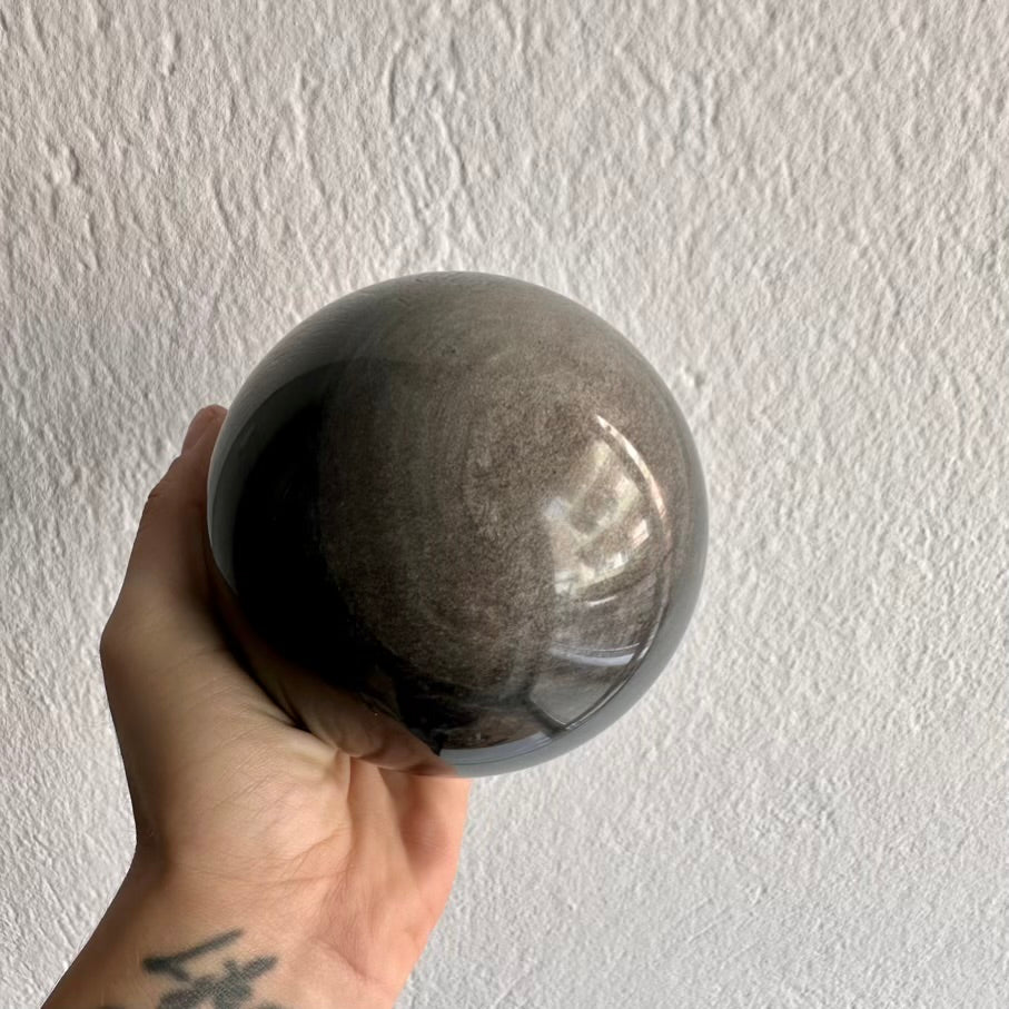 Obsidian Sphere – Natural Silver Obsidian Crystal Ball (9 cm) for Protection, Grounding & Energy Shielding - FairyGardenGlow