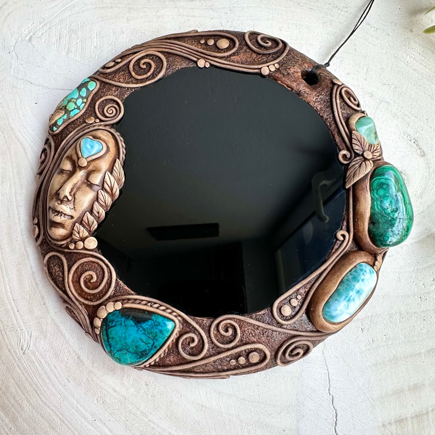 Artisan spiritual wall decor with black obsidian protection stone