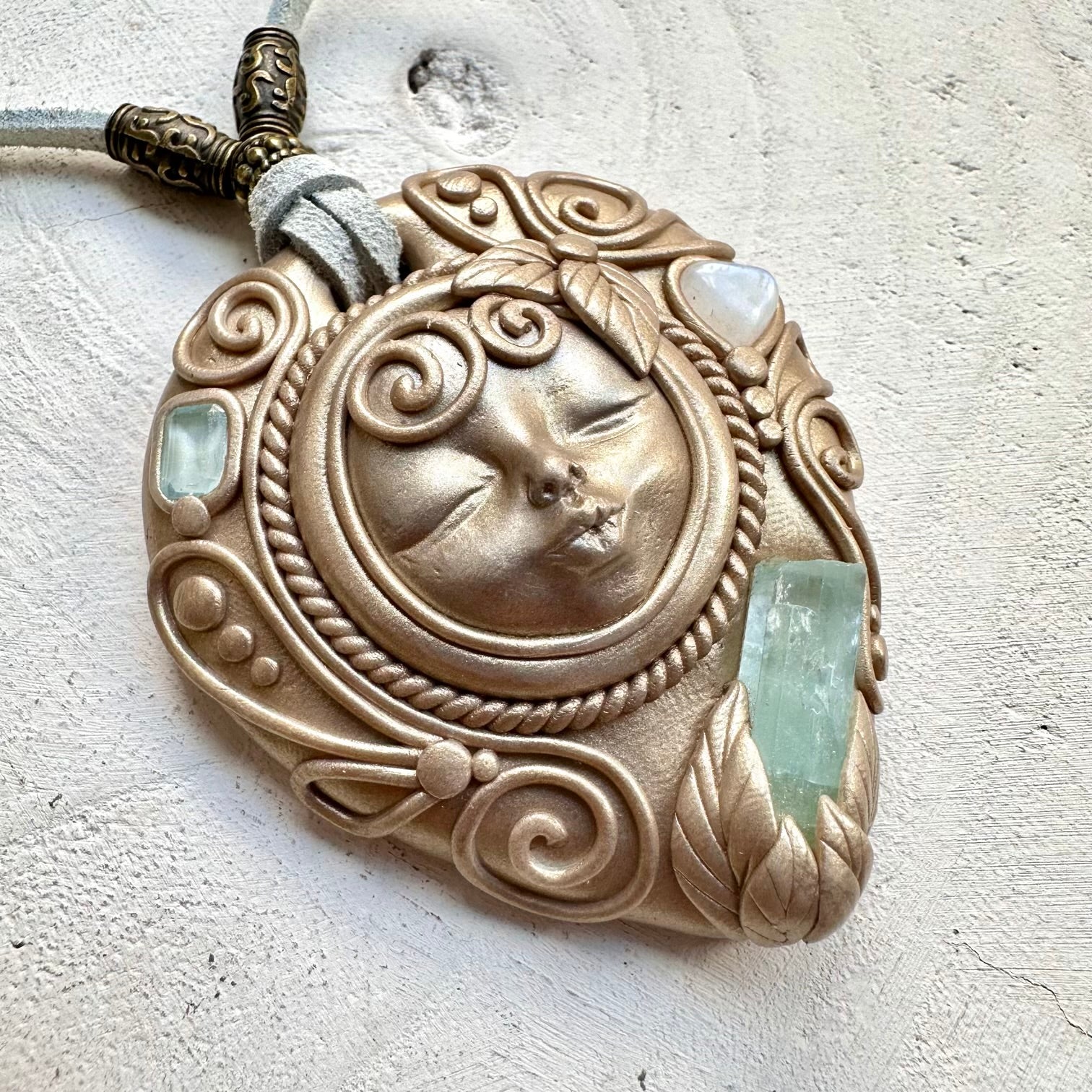 Aquamarine moonstone heart and blue topaz healing crystal necklace