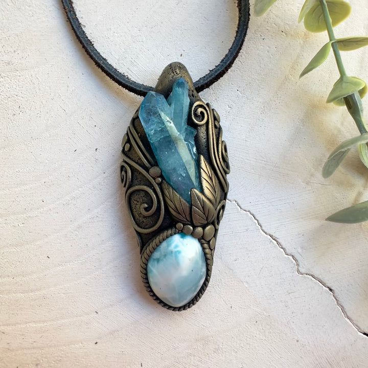 Ocean inspired crystal jewelry with natural Larimar