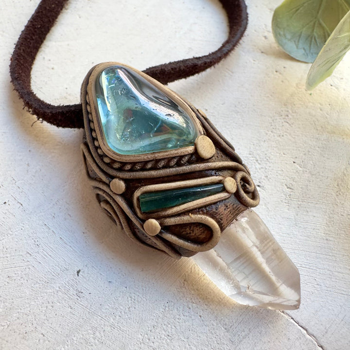 Spiritual crystal necklace inspired by ocean and celestial energy