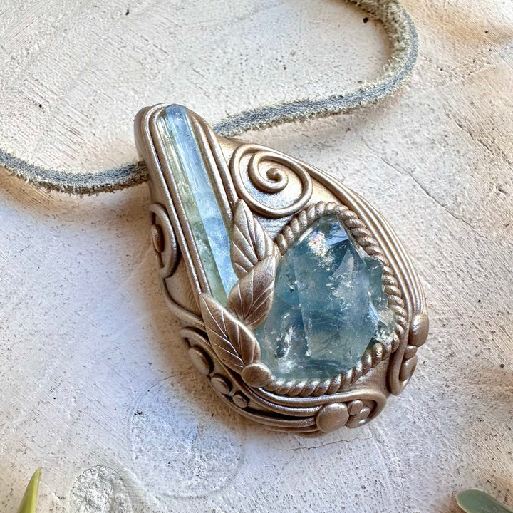 Raw gemstone necklace celestite aquamarine healing crystal jewelry