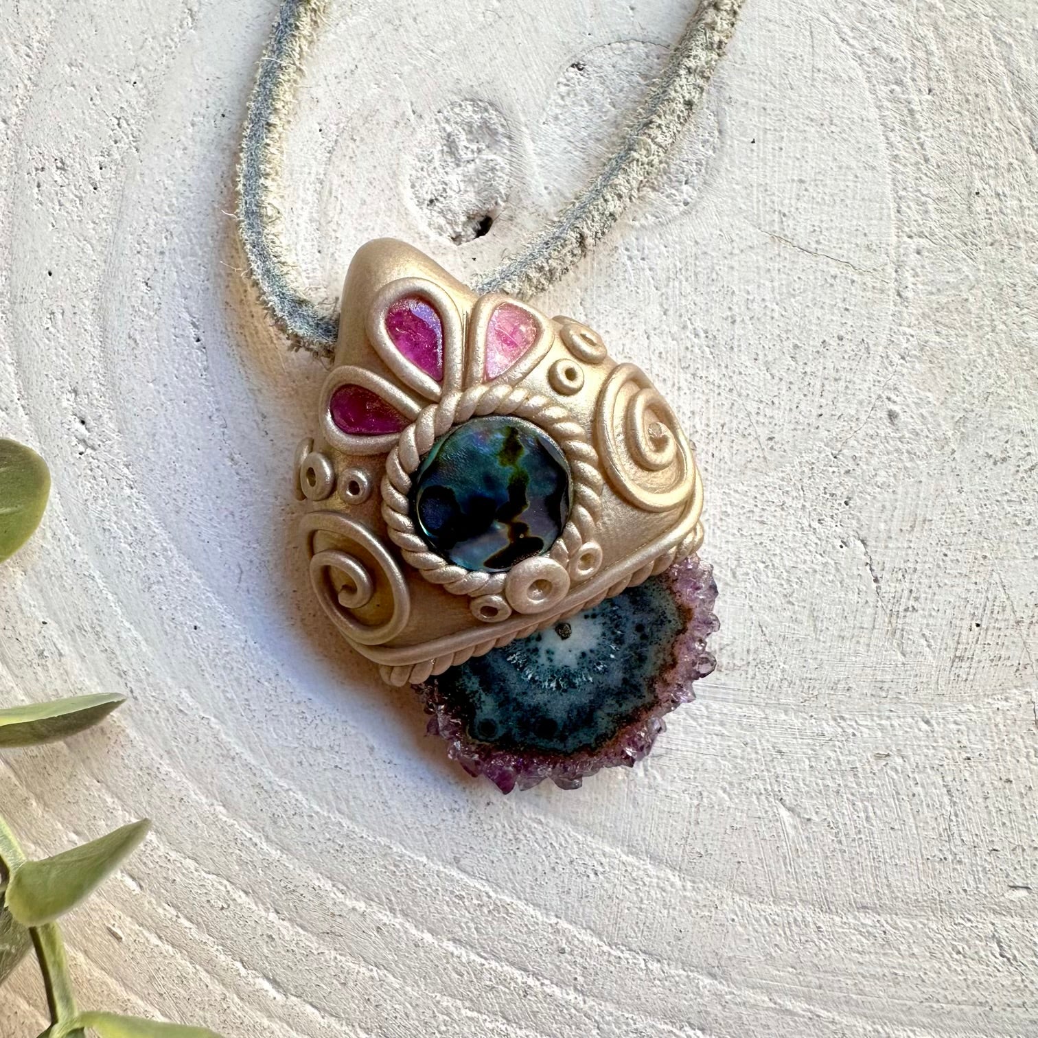 Healing stone necklace crystal talisman for heart chakra healing and inner peace