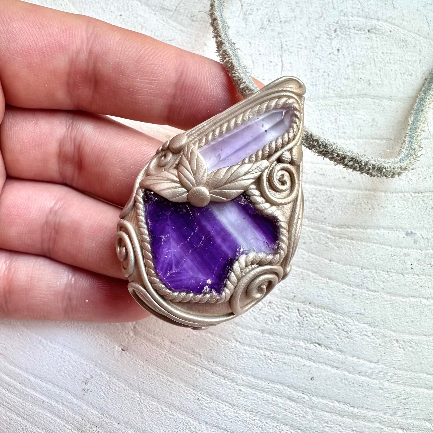 Metaphysical crystal jewelry handmade with natural vera cruz amethyst and raw fluorite