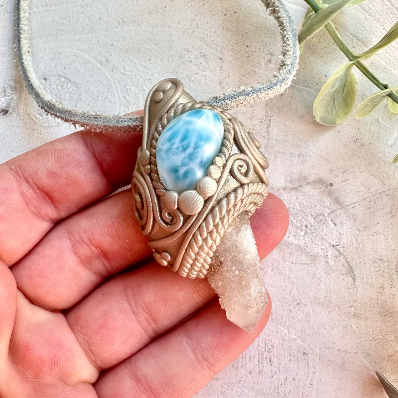 Raw gemstone necklace Fairy Quartz Larimar healing crystal jewelry