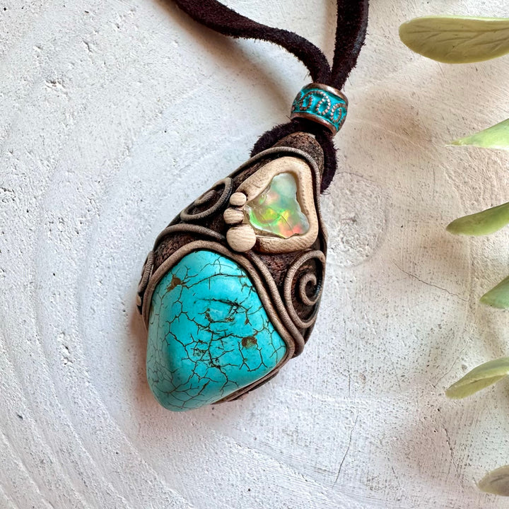 Natural gemstone necklace turquoise Ethiopian opal