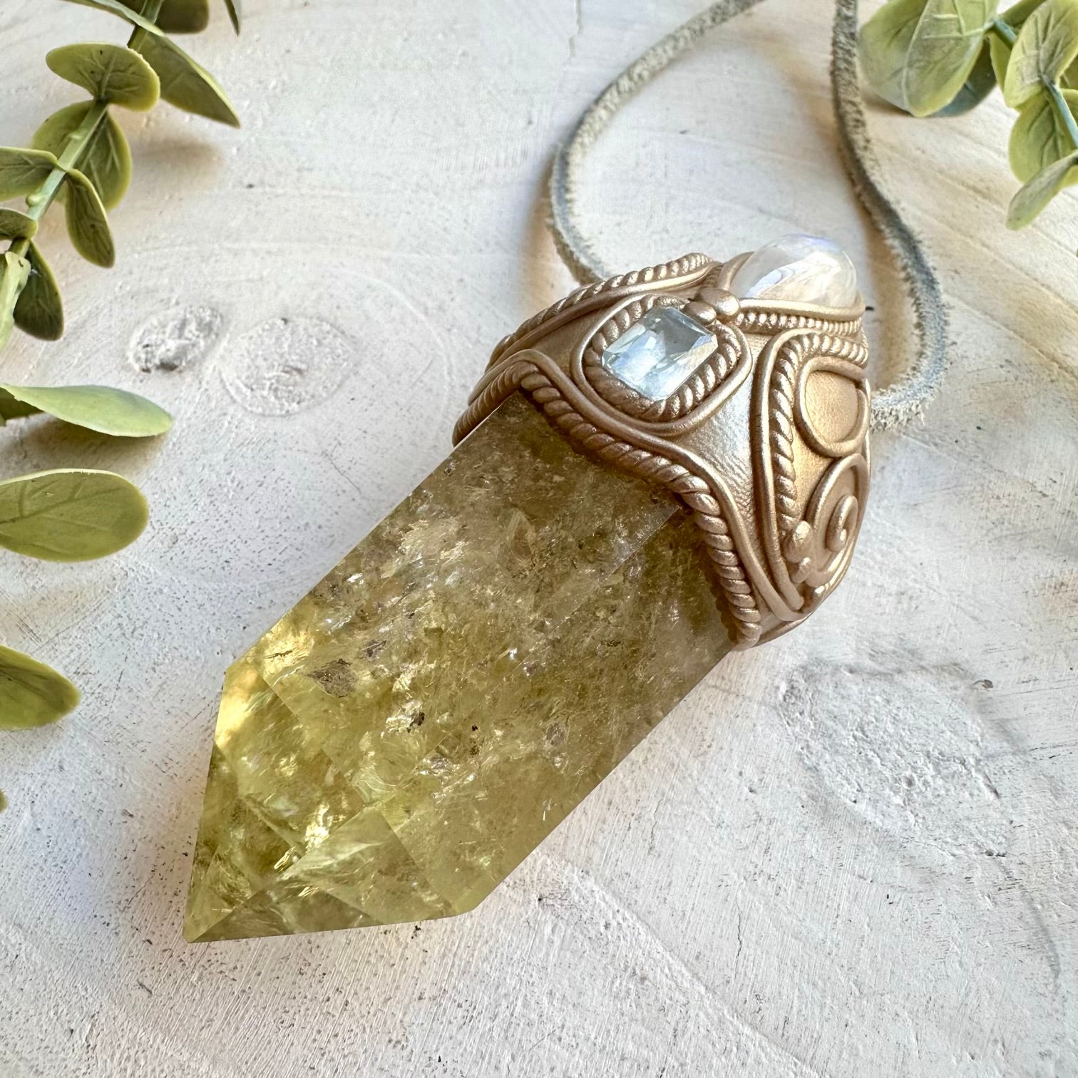 Raw gemstone wand citrine moonstone blue topaz healing crystal tool
