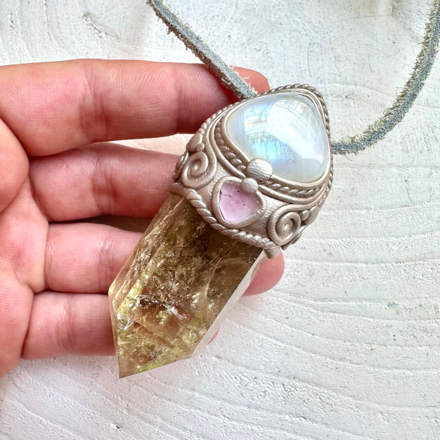 Raw gemstone necklace citrine moonstone healing crystal jewelry