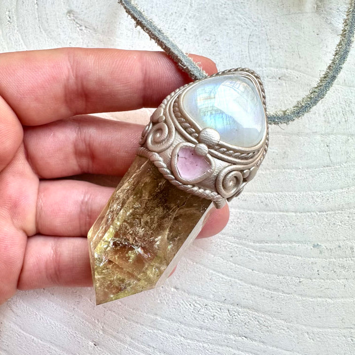 Raw gemstone necklace citrine moonstone healing crystal jewelry