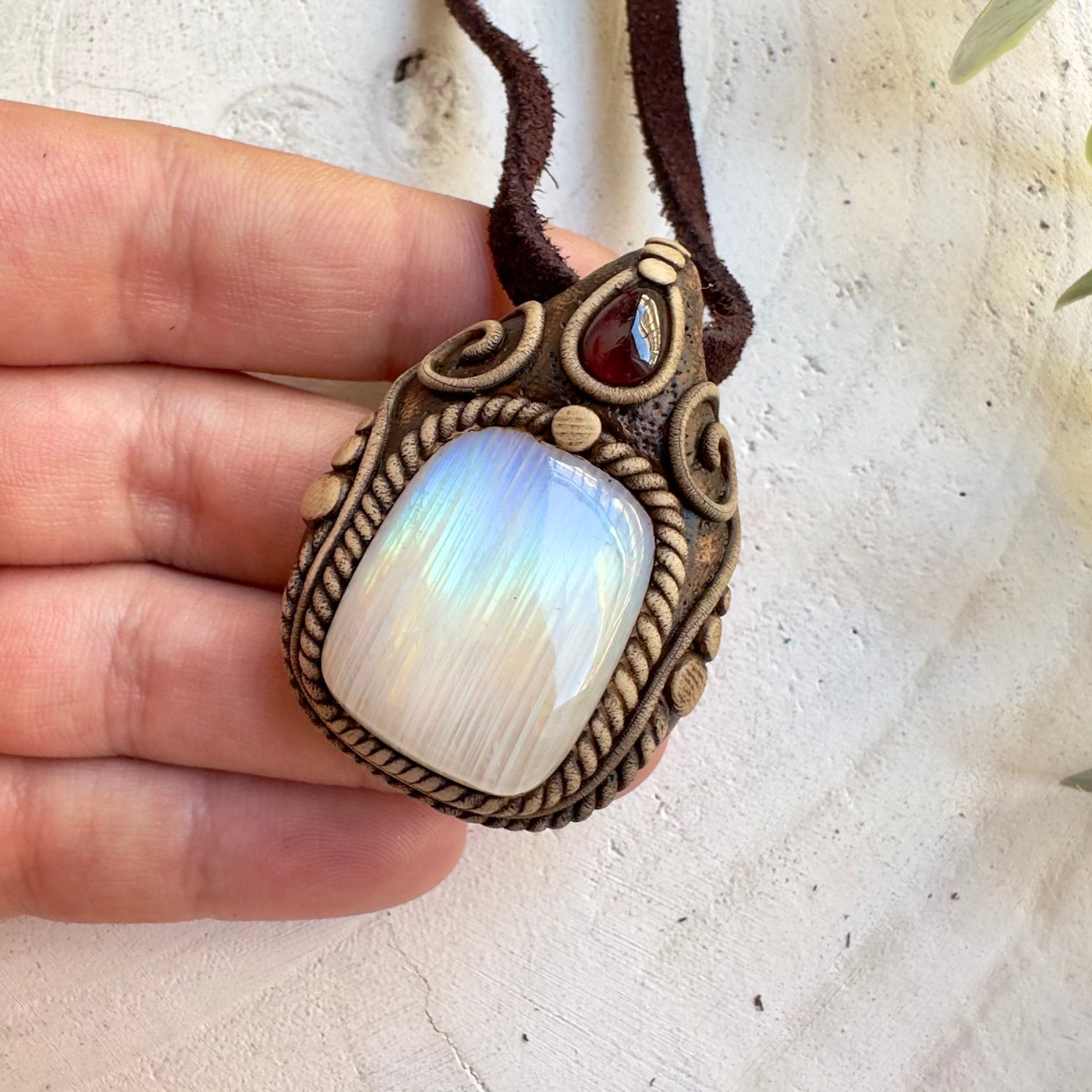 Intuitive crystal necklace featuring rainbow moonstone